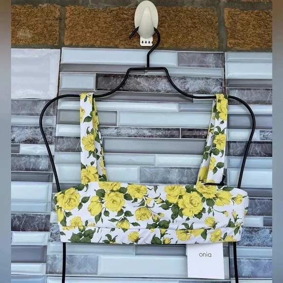 Onia Liberty Yellow Rose Print Zoe Bikini Top Size XS - Picture 1 of 7